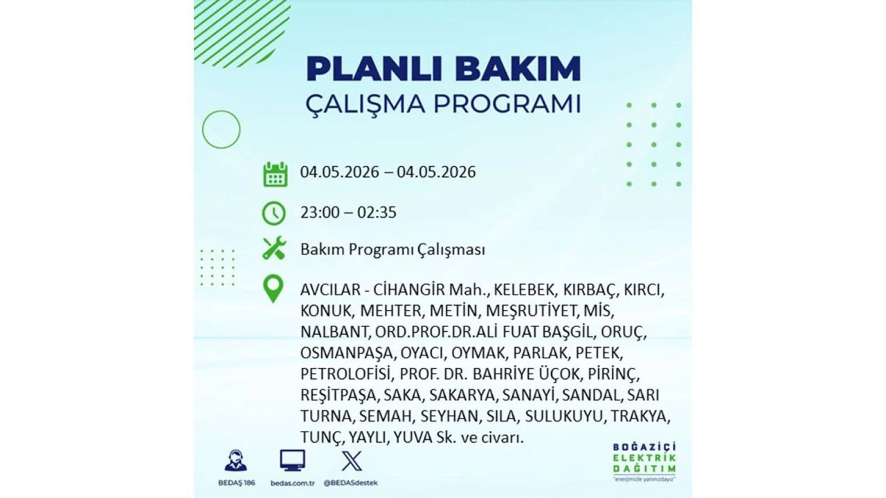 İstanbullular dikkat! Planlı elektrik kesintisi uyarısı 4 Mayıs 2026: İşte etkilenecek bölgeler 45