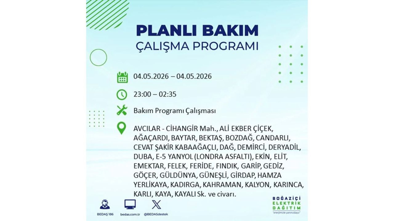 İstanbullular dikkat! Planlı elektrik kesintisi uyarısı 4 Mayıs 2026: İşte etkilenecek bölgeler 46