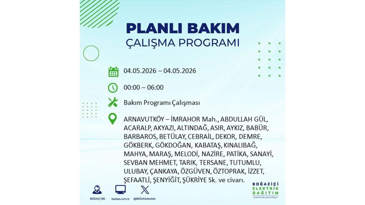 İstanbullular dikkat! Planlı elektrik kesintisi uyarısı 4 Mayıs 2026: İşte etkilenecek bölgeler 47