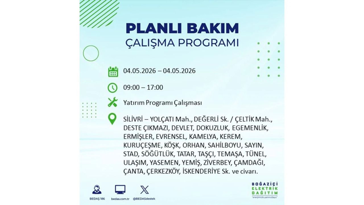 İstanbullular dikkat! Planlı elektrik kesintisi uyarısı 4 Mayıs 2026: İşte etkilenecek bölgeler 5