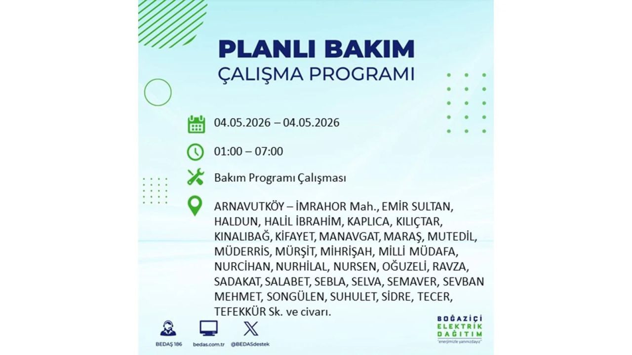 İstanbullular dikkat! Planlı elektrik kesintisi uyarısı 4 Mayıs 2026: İşte etkilenecek bölgeler 50