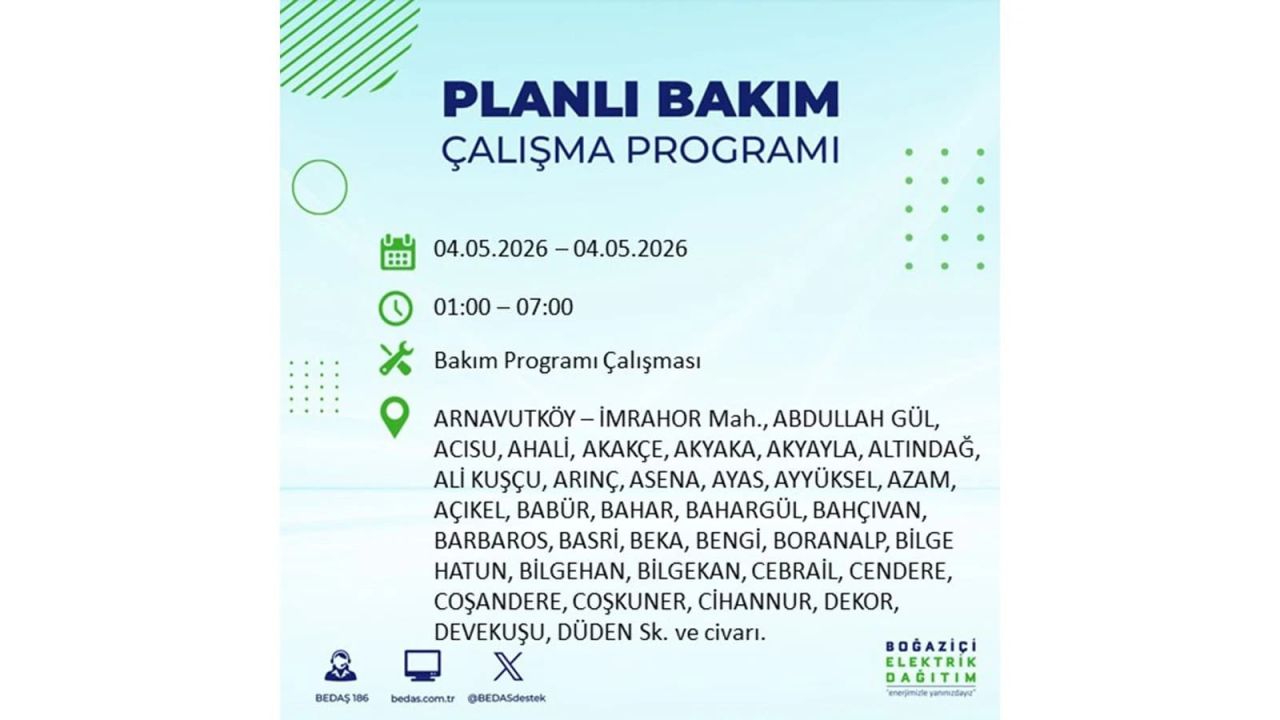 İstanbullular dikkat! Planlı elektrik kesintisi uyarısı 4 Mayıs 2026: İşte etkilenecek bölgeler 51