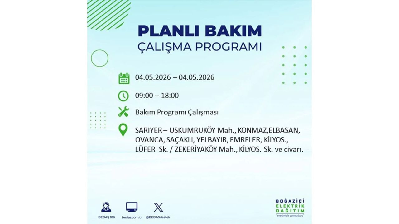 İstanbullular dikkat! Planlı elektrik kesintisi uyarısı 4 Mayıs 2026: İşte etkilenecek bölgeler 7