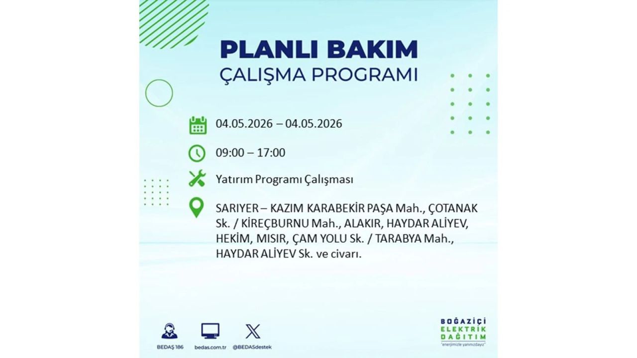 İstanbullular dikkat! Planlı elektrik kesintisi uyarısı 4 Mayıs 2026: İşte etkilenecek bölgeler 8