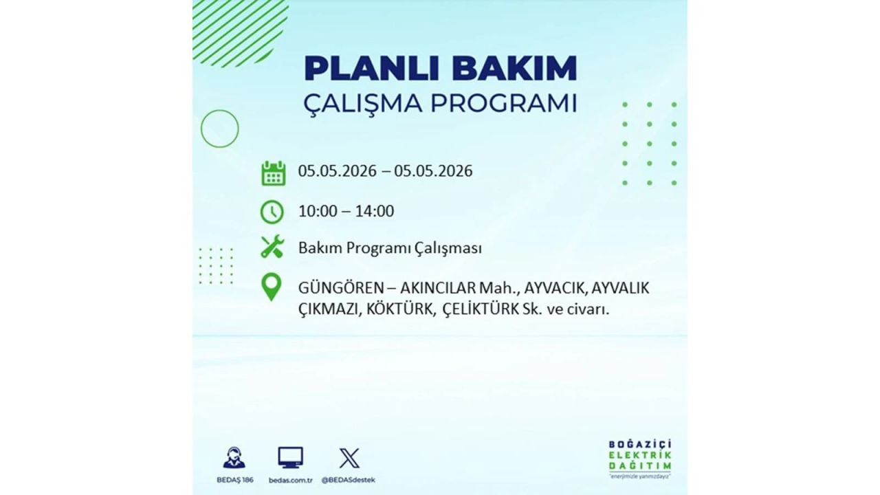 İstanbul’da 5 Mayıs’ta elektrik kesintisi: Hangi ilçelerde, saat kaça kadar? 16