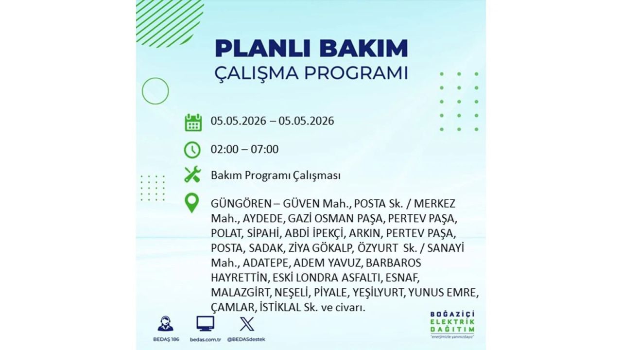 İstanbul’da 5 Mayıs’ta elektrik kesintisi: Hangi ilçelerde, saat kaça kadar? 17