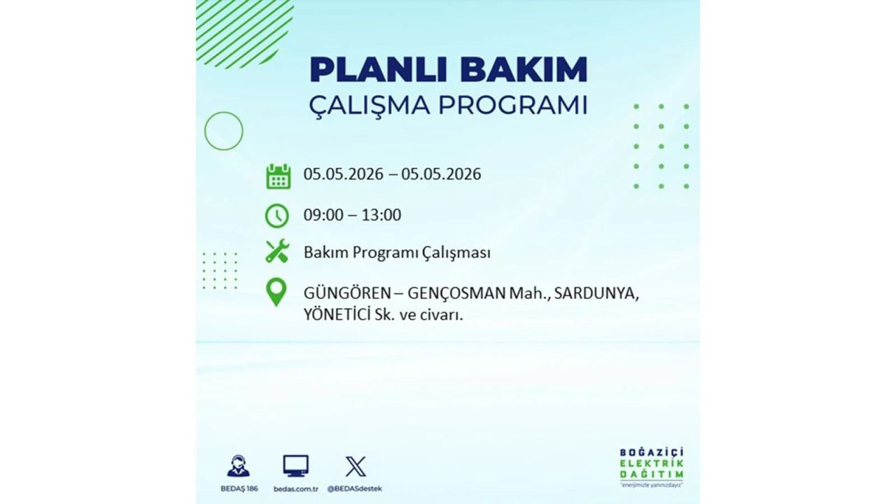 İstanbul’da 5 Mayıs’ta elektrik kesintisi: Hangi ilçelerde, saat kaça kadar? 19