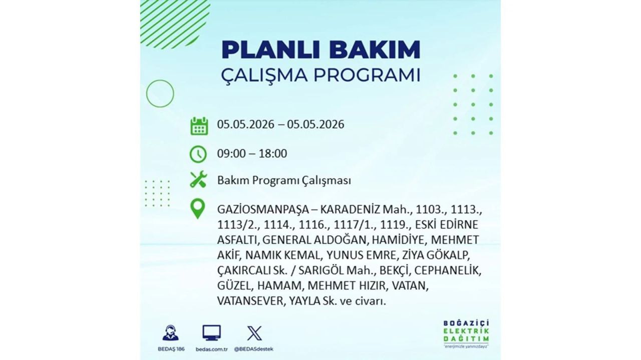 İstanbul’da 5 Mayıs’ta elektrik kesintisi: Hangi ilçelerde, saat kaça kadar? 21
