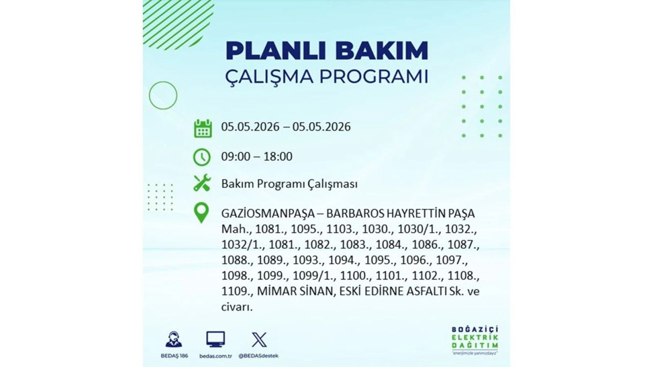 İstanbul’da 5 Mayıs’ta elektrik kesintisi: Hangi ilçelerde, saat kaça kadar? 22