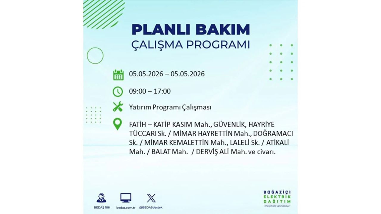 İstanbul’da 5 Mayıs’ta elektrik kesintisi: Hangi ilçelerde, saat kaça kadar? 24