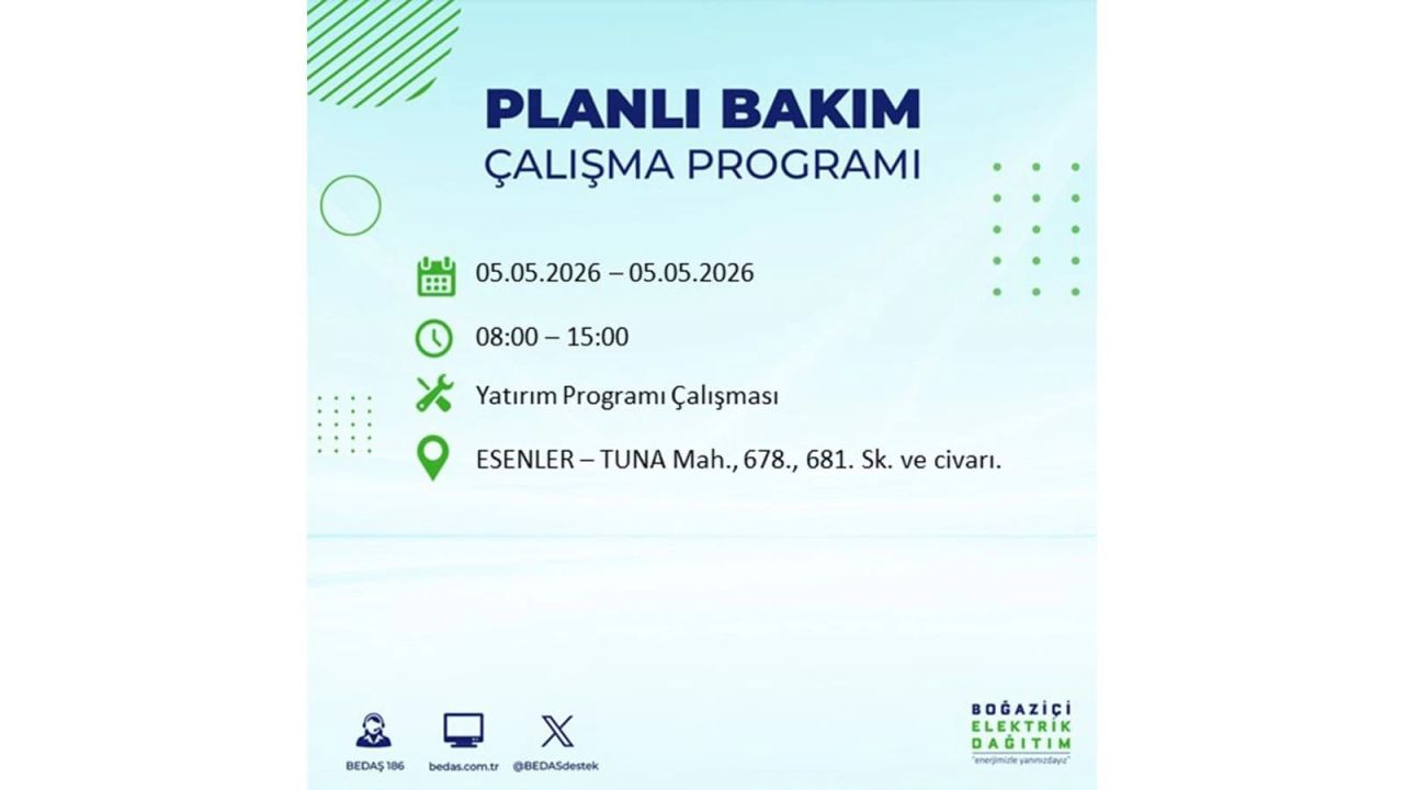 İstanbul’da 5 Mayıs’ta elektrik kesintisi: Hangi ilçelerde, saat kaça kadar? 35