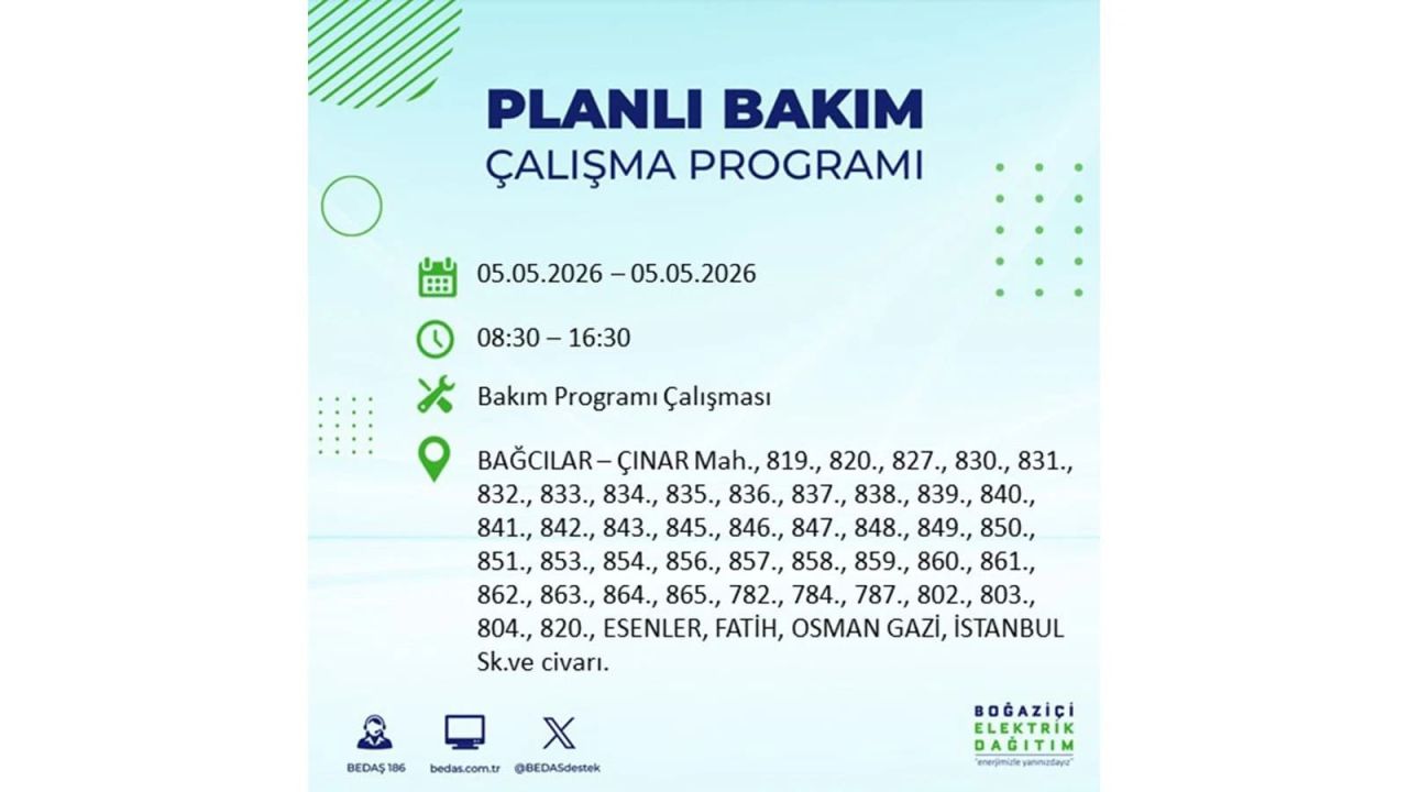 İstanbul’da 5 Mayıs’ta elektrik kesintisi: Hangi ilçelerde, saat kaça kadar? 47