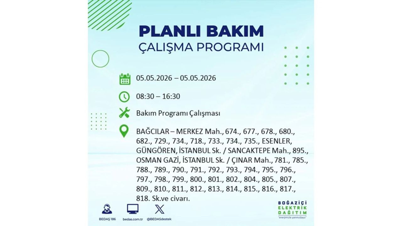 İstanbul’da 5 Mayıs’ta elektrik kesintisi: Hangi ilçelerde, saat kaça kadar? 48