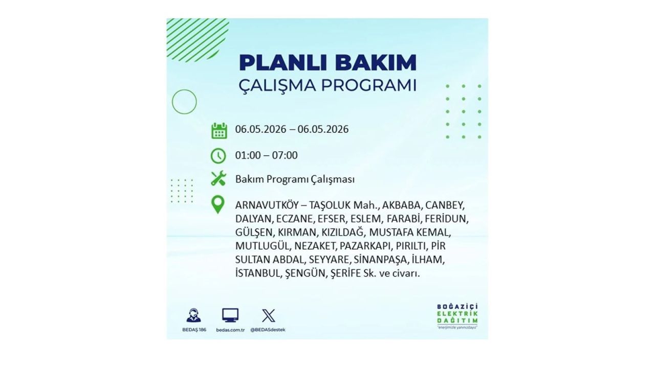BEDAŞ duyurdu: İşte İstanbul'da 6 Mayıs 2026 elektrik kesintisi yaşanacak ilçeler 1