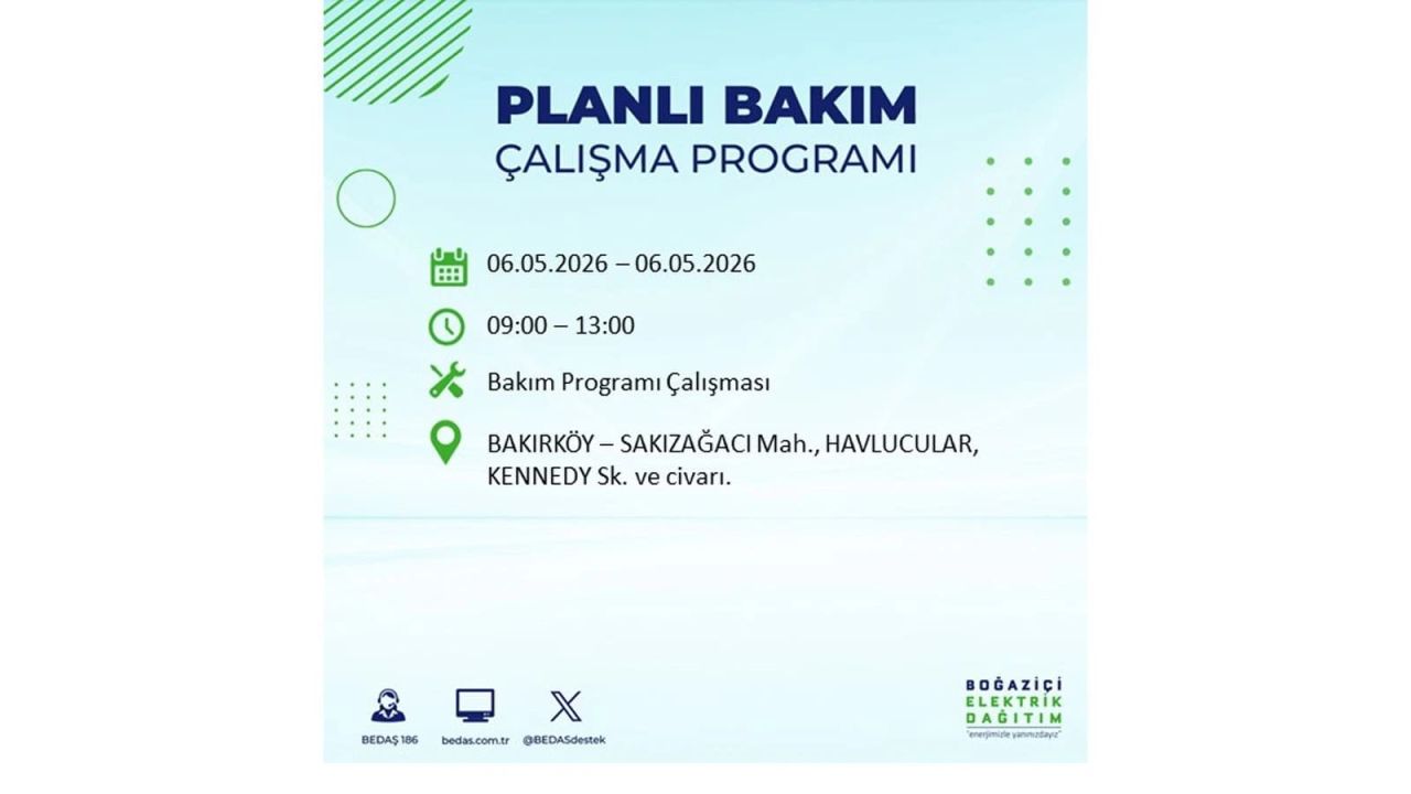 BEDAŞ duyurdu: İşte İstanbul'da 6 Mayıs 2026 elektrik kesintisi yaşanacak ilçeler 10