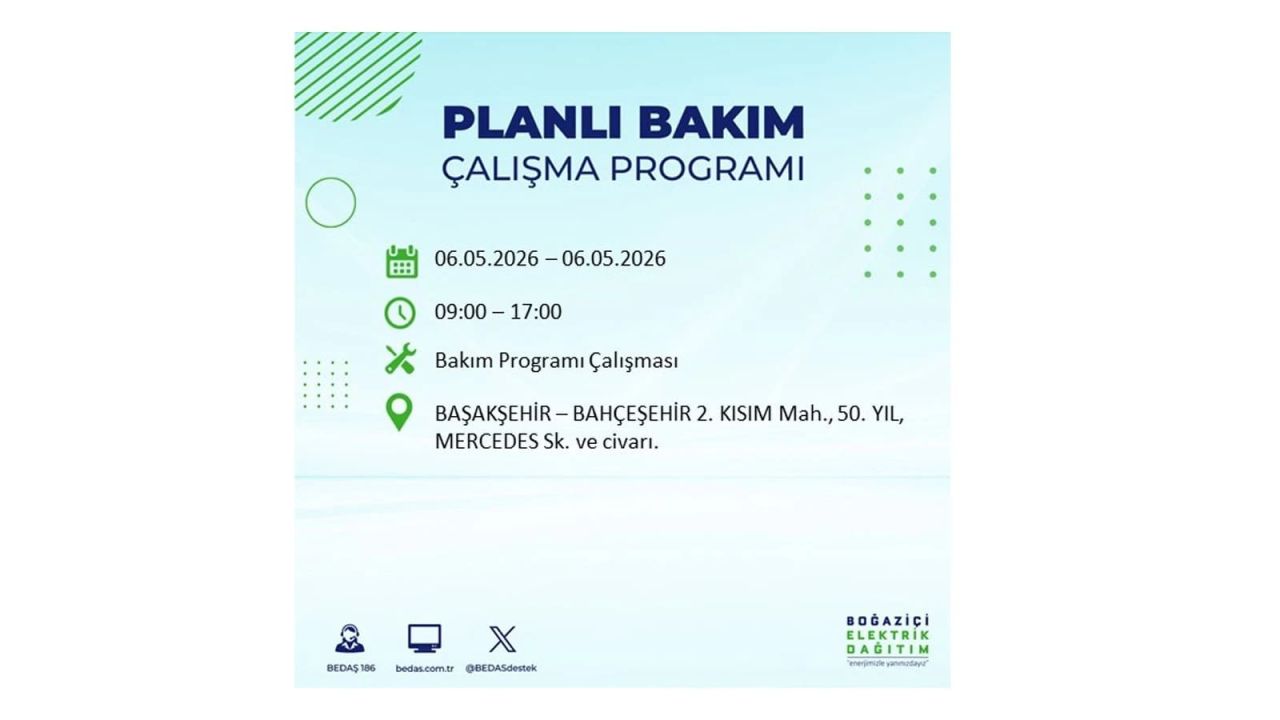 BEDAŞ duyurdu: İşte İstanbul'da 6 Mayıs 2026 elektrik kesintisi yaşanacak ilçeler 11