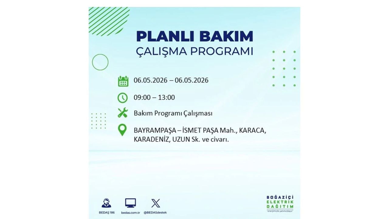 BEDAŞ duyurdu: İşte İstanbul'da 6 Mayıs 2026 elektrik kesintisi yaşanacak ilçeler 13
