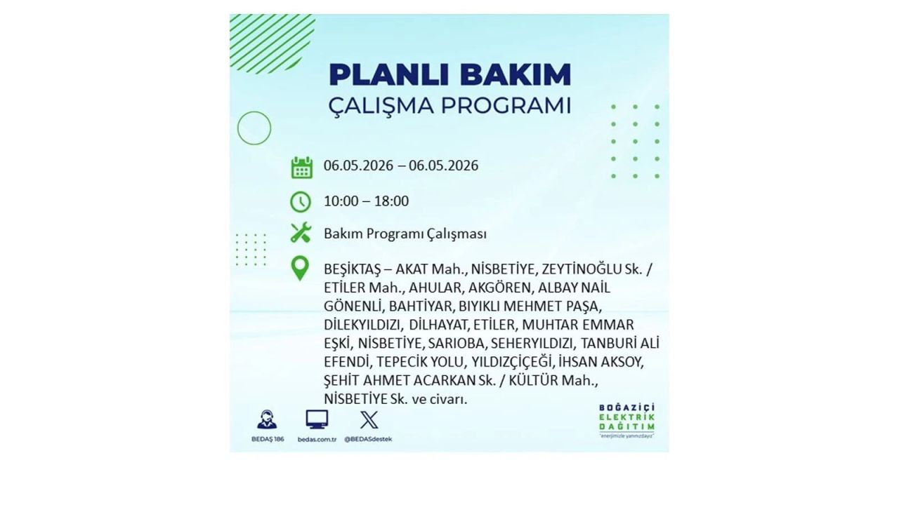 BEDAŞ duyurdu: İşte İstanbul'da 6 Mayıs 2026 elektrik kesintisi yaşanacak ilçeler 14