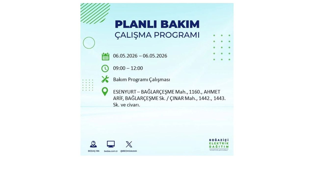 BEDAŞ duyurdu: İşte İstanbul'da 6 Mayıs 2026 elektrik kesintisi yaşanacak ilçeler 16