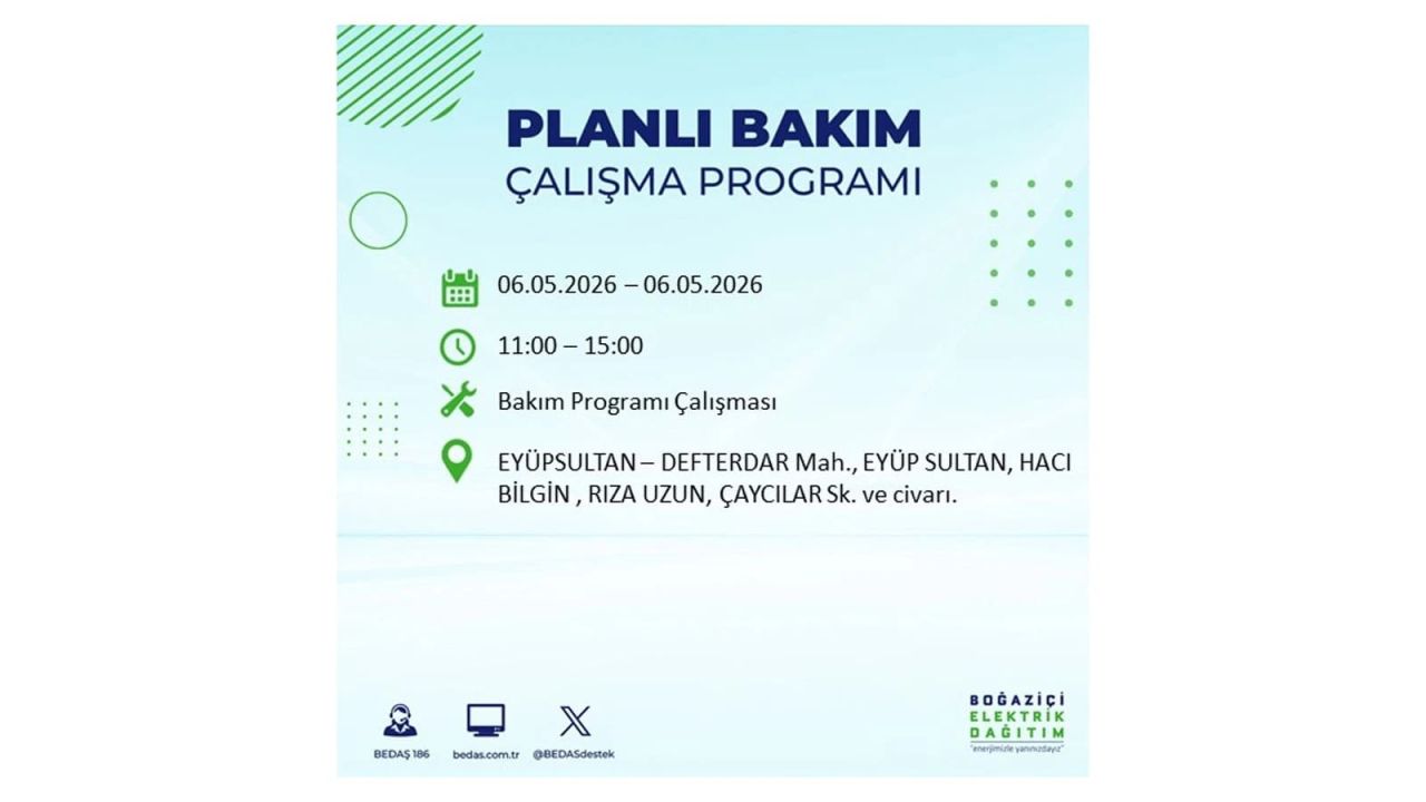 BEDAŞ duyurdu: İşte İstanbul'da 6 Mayıs 2026 elektrik kesintisi yaşanacak ilçeler 18