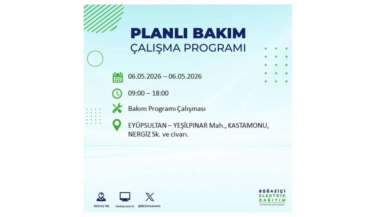 BEDAŞ duyurdu: İşte İstanbul'da 6 Mayıs 2026 elektrik kesintisi yaşanacak ilçeler 20