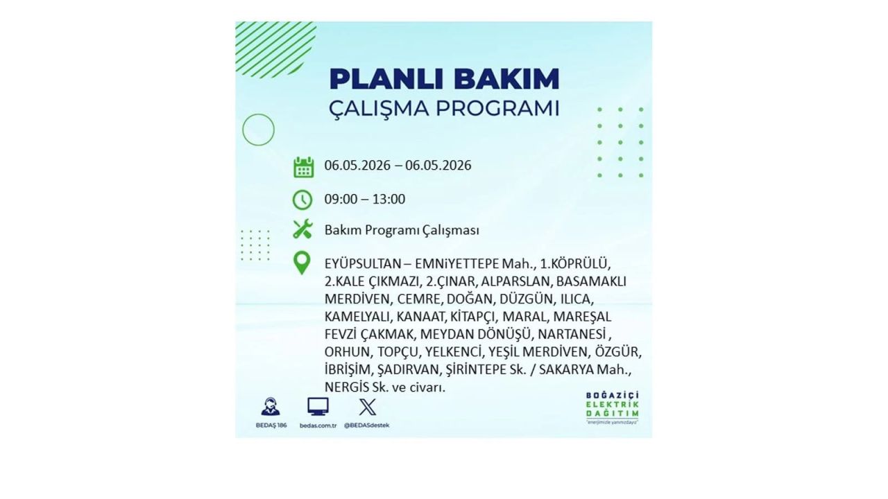 BEDAŞ duyurdu: İşte İstanbul'da 6 Mayıs 2026 elektrik kesintisi yaşanacak ilçeler 21