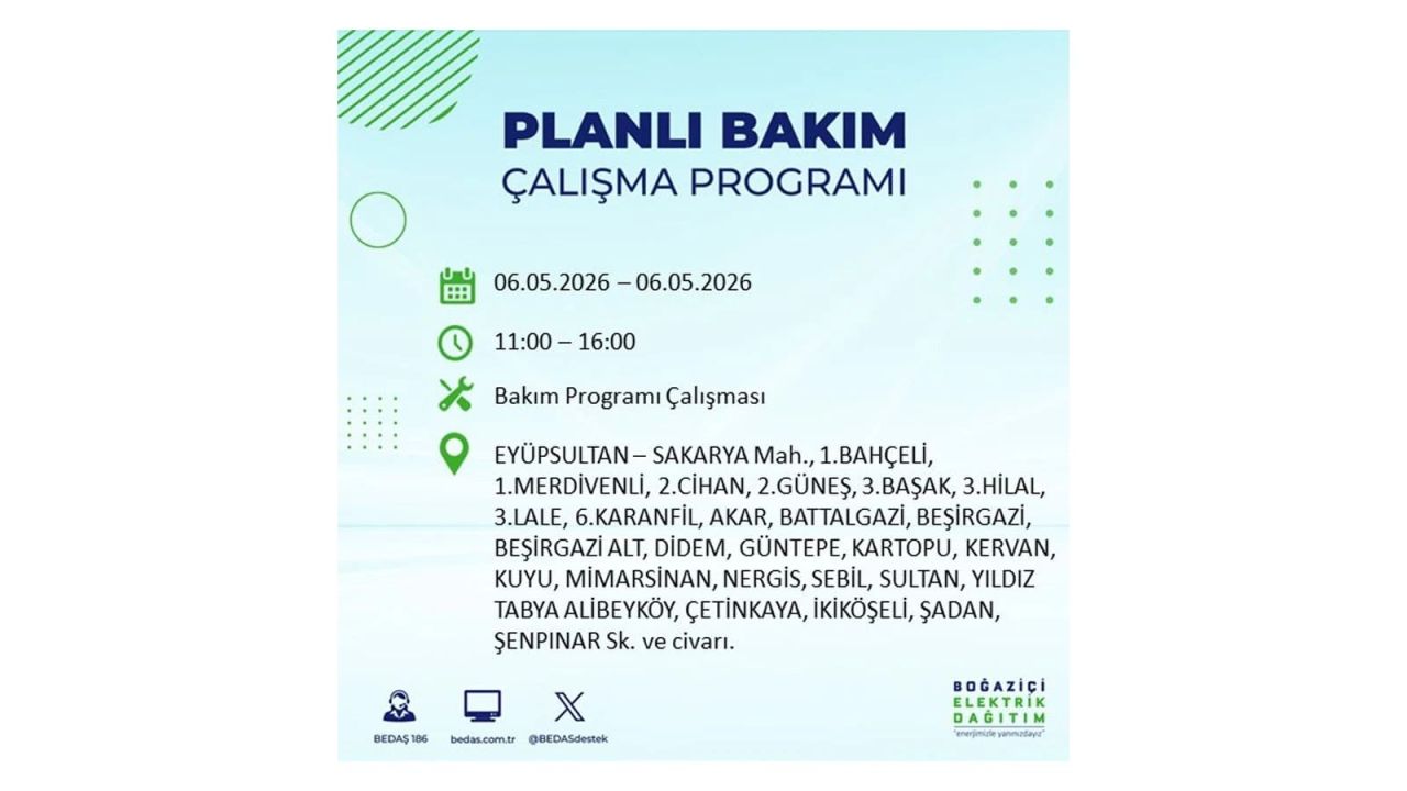 BEDAŞ duyurdu: İşte İstanbul'da 6 Mayıs 2026 elektrik kesintisi yaşanacak ilçeler 22