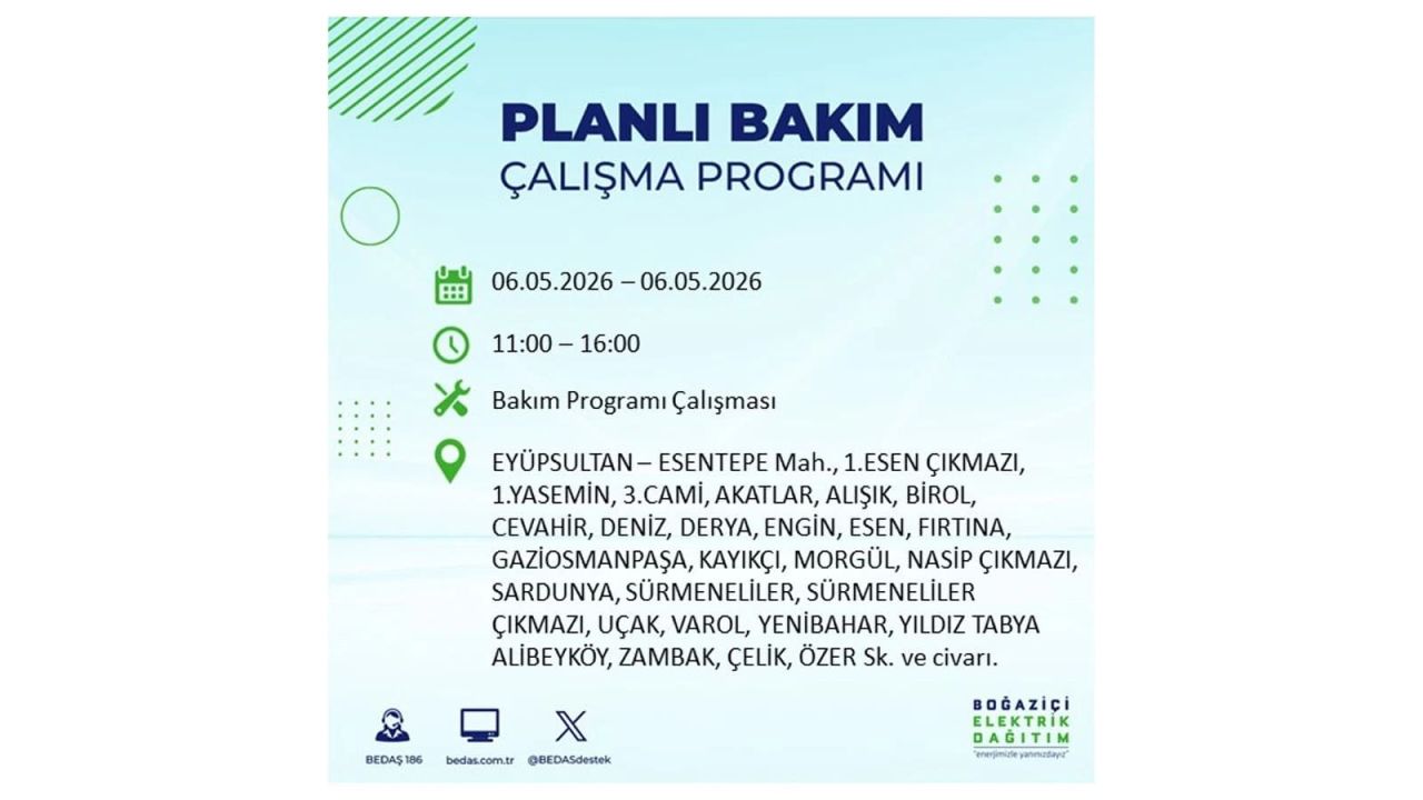 BEDAŞ duyurdu: İşte İstanbul'da 6 Mayıs 2026 elektrik kesintisi yaşanacak ilçeler 23