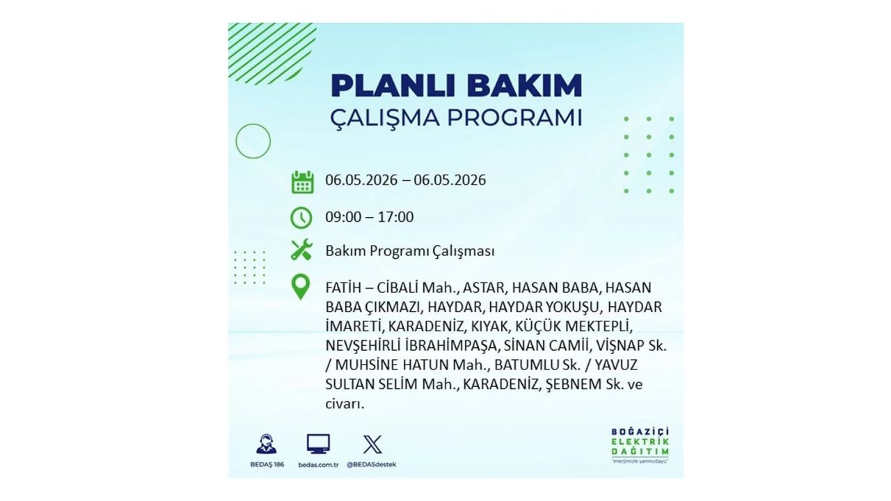 BEDAŞ duyurdu: İşte İstanbul'da 6 Mayıs 2026 elektrik kesintisi yaşanacak ilçeler 25