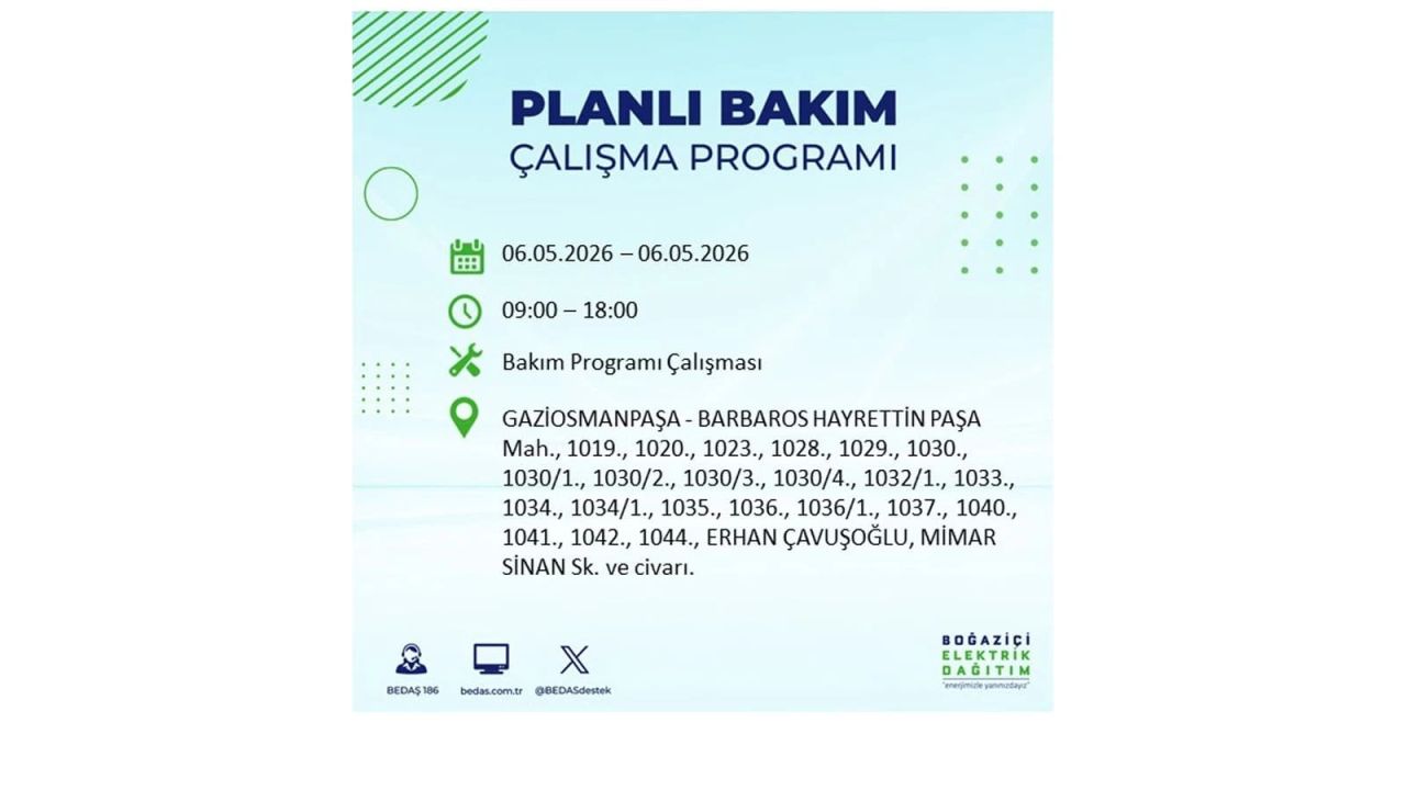 BEDAŞ duyurdu: İşte İstanbul'da 6 Mayıs 2026 elektrik kesintisi yaşanacak ilçeler 27