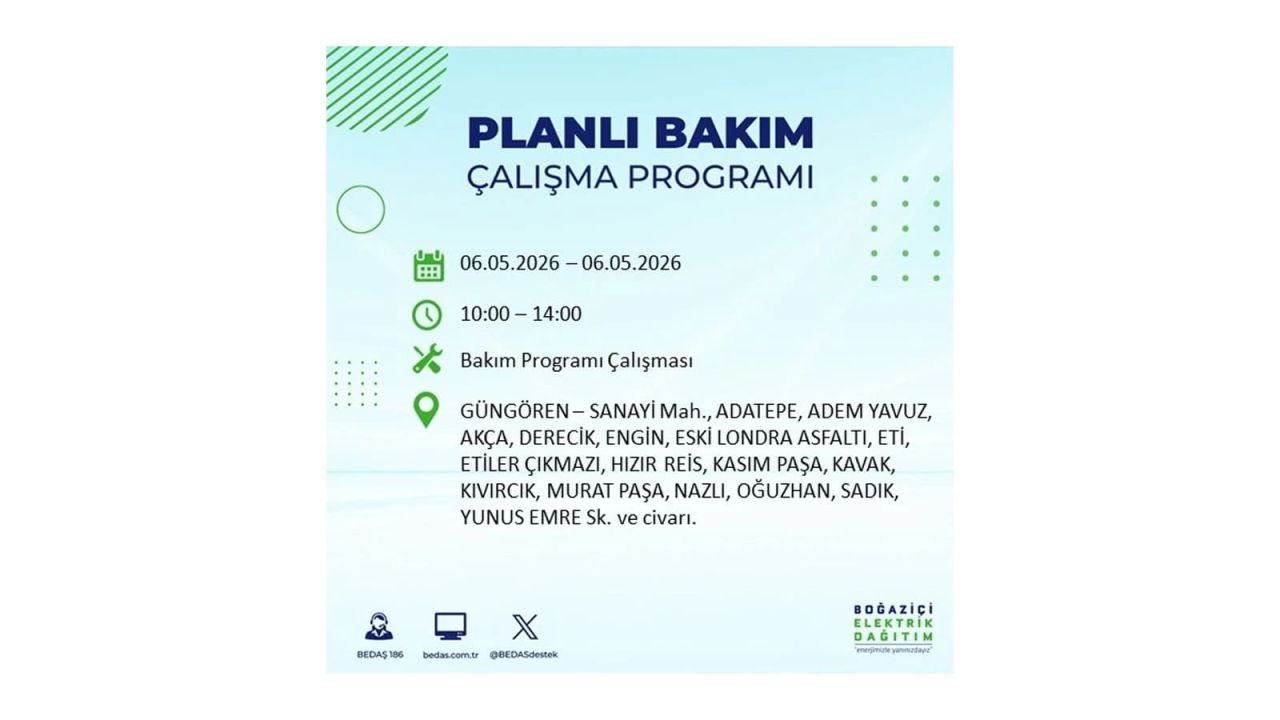 BEDAŞ duyurdu: İşte İstanbul'da 6 Mayıs 2026 elektrik kesintisi yaşanacak ilçeler 29