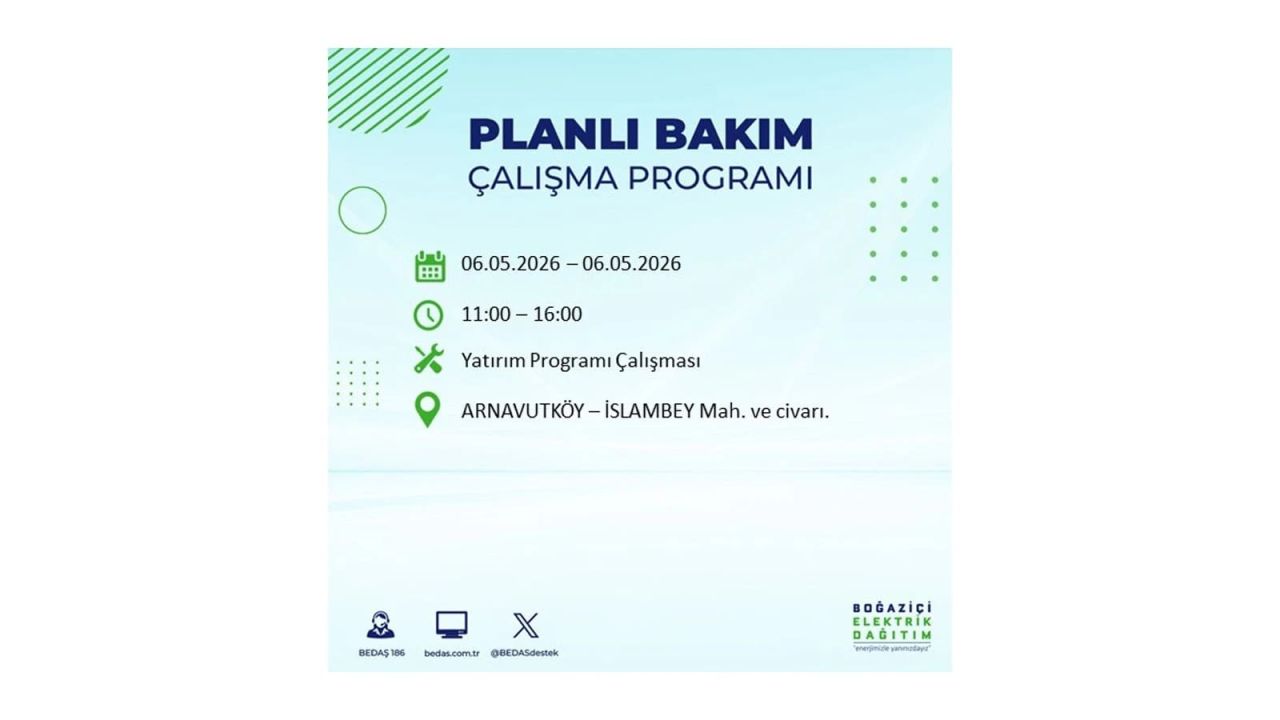 BEDAŞ duyurdu: İşte İstanbul'da 6 Mayıs 2026 elektrik kesintisi yaşanacak ilçeler 3