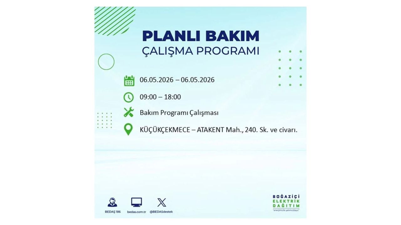 BEDAŞ duyurdu: İşte İstanbul'da 6 Mayıs 2026 elektrik kesintisi yaşanacak ilçeler 31