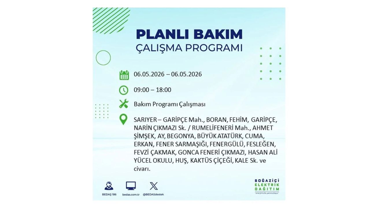 BEDAŞ duyurdu: İşte İstanbul'da 6 Mayıs 2026 elektrik kesintisi yaşanacak ilçeler 32