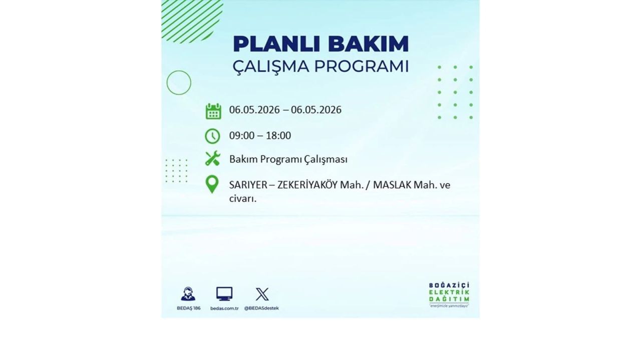 BEDAŞ duyurdu: İşte İstanbul'da 6 Mayıs 2026 elektrik kesintisi yaşanacak ilçeler 33