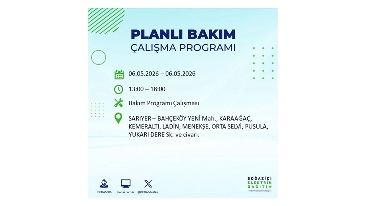 BEDAŞ duyurdu: İşte İstanbul'da 6 Mayıs 2026 elektrik kesintisi yaşanacak ilçeler 34