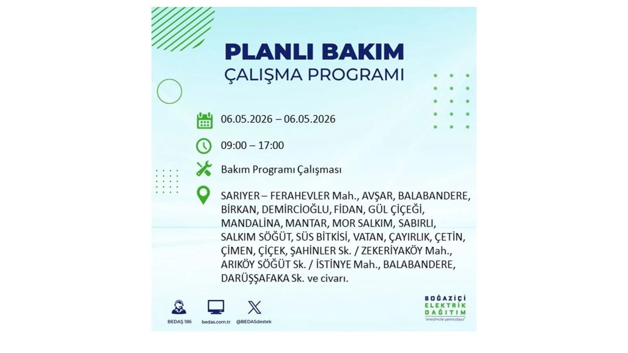 BEDAŞ duyurdu: İşte İstanbul'da 6 Mayıs 2026 elektrik kesintisi yaşanacak ilçeler 35