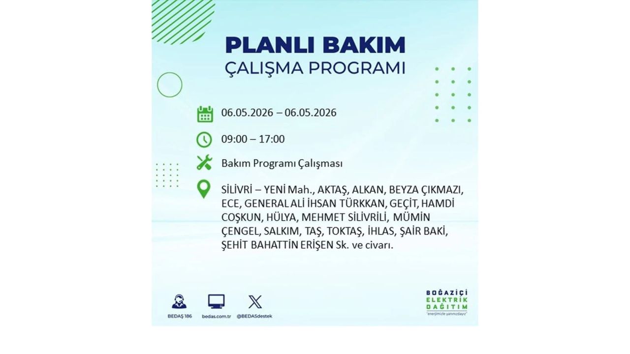 BEDAŞ duyurdu: İşte İstanbul'da 6 Mayıs 2026 elektrik kesintisi yaşanacak ilçeler 38