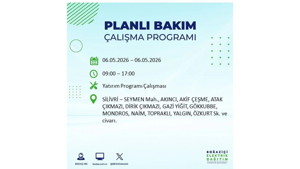 BEDAŞ duyurdu: İşte İstanbul'da 6 Mayıs 2026 elektrik kesintisi yaşanacak ilçeler 39