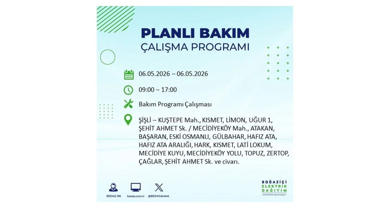 BEDAŞ duyurdu: İşte İstanbul'da 6 Mayıs 2026 elektrik kesintisi yaşanacak ilçeler 40