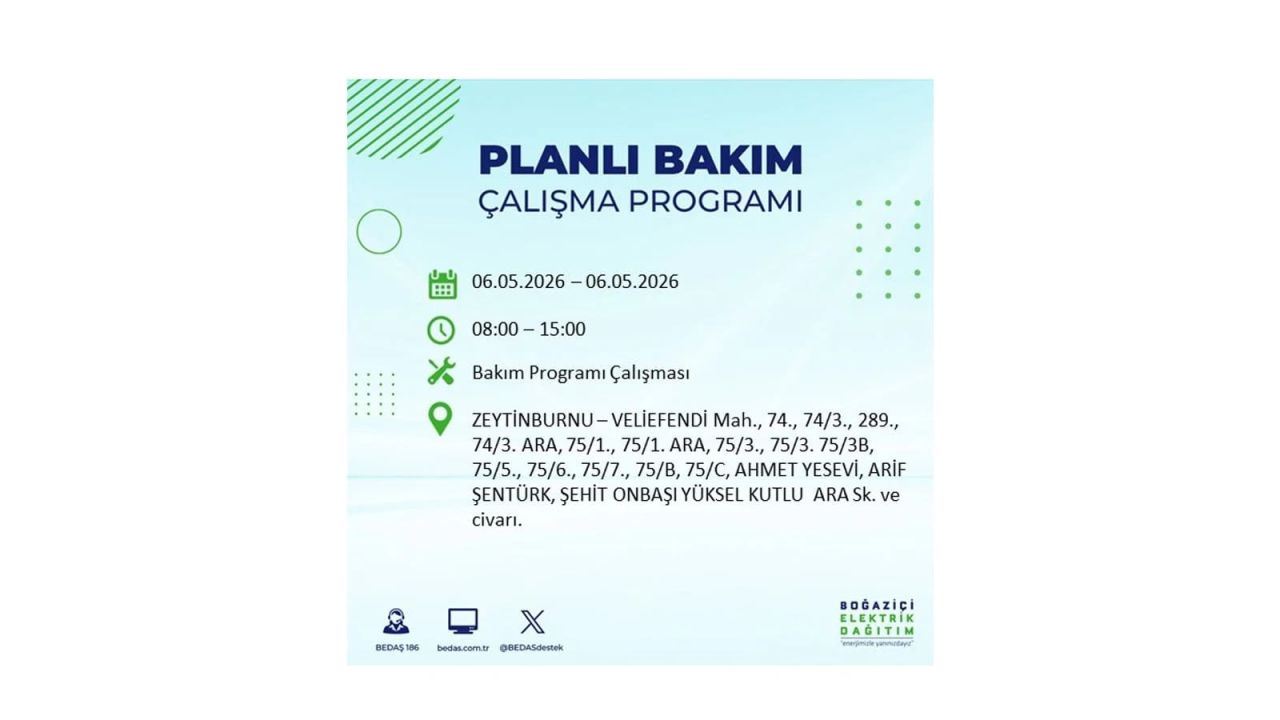 BEDAŞ duyurdu: İşte İstanbul'da 6 Mayıs 2026 elektrik kesintisi yaşanacak ilçeler 43