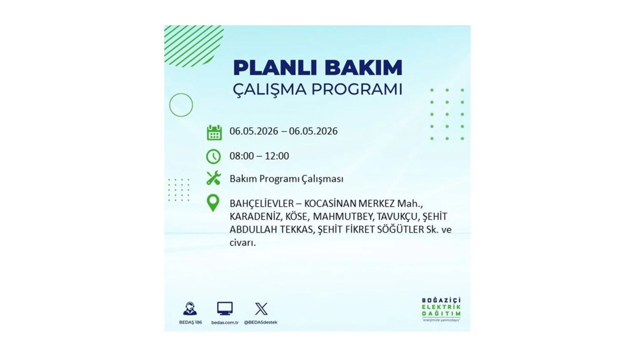BEDAŞ duyurdu: İşte İstanbul'da 6 Mayıs 2026 elektrik kesintisi yaşanacak ilçeler 7