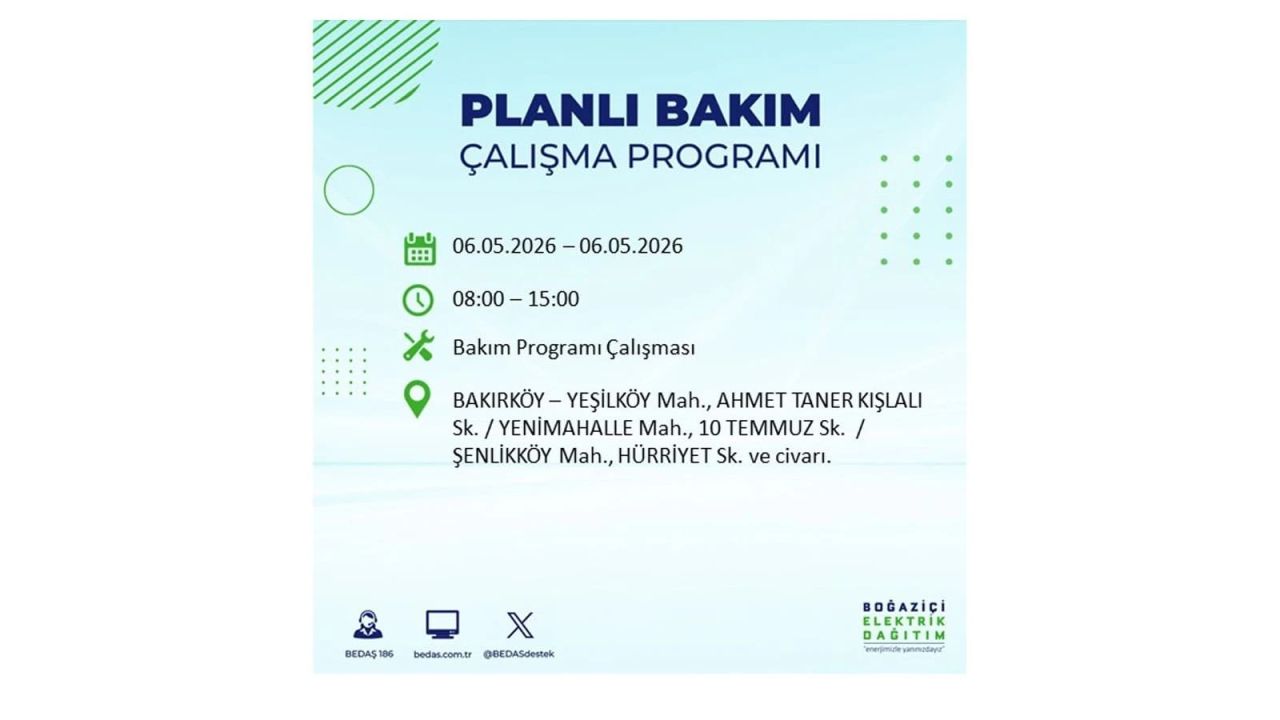 BEDAŞ duyurdu: İşte İstanbul'da 6 Mayıs 2026 elektrik kesintisi yaşanacak ilçeler 9
