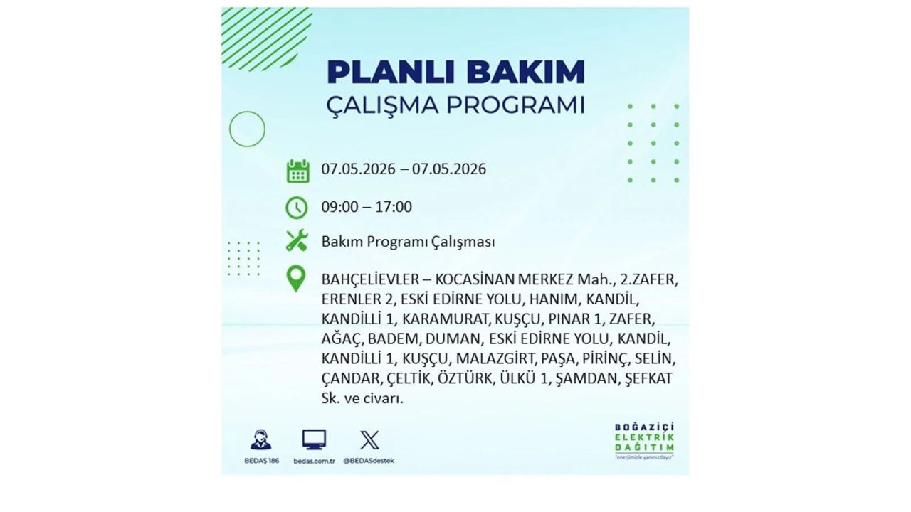 İstanbul'da elektrikler kesilecek: İşte ilçe ilçe liste (7 Mayıs 2026) 12