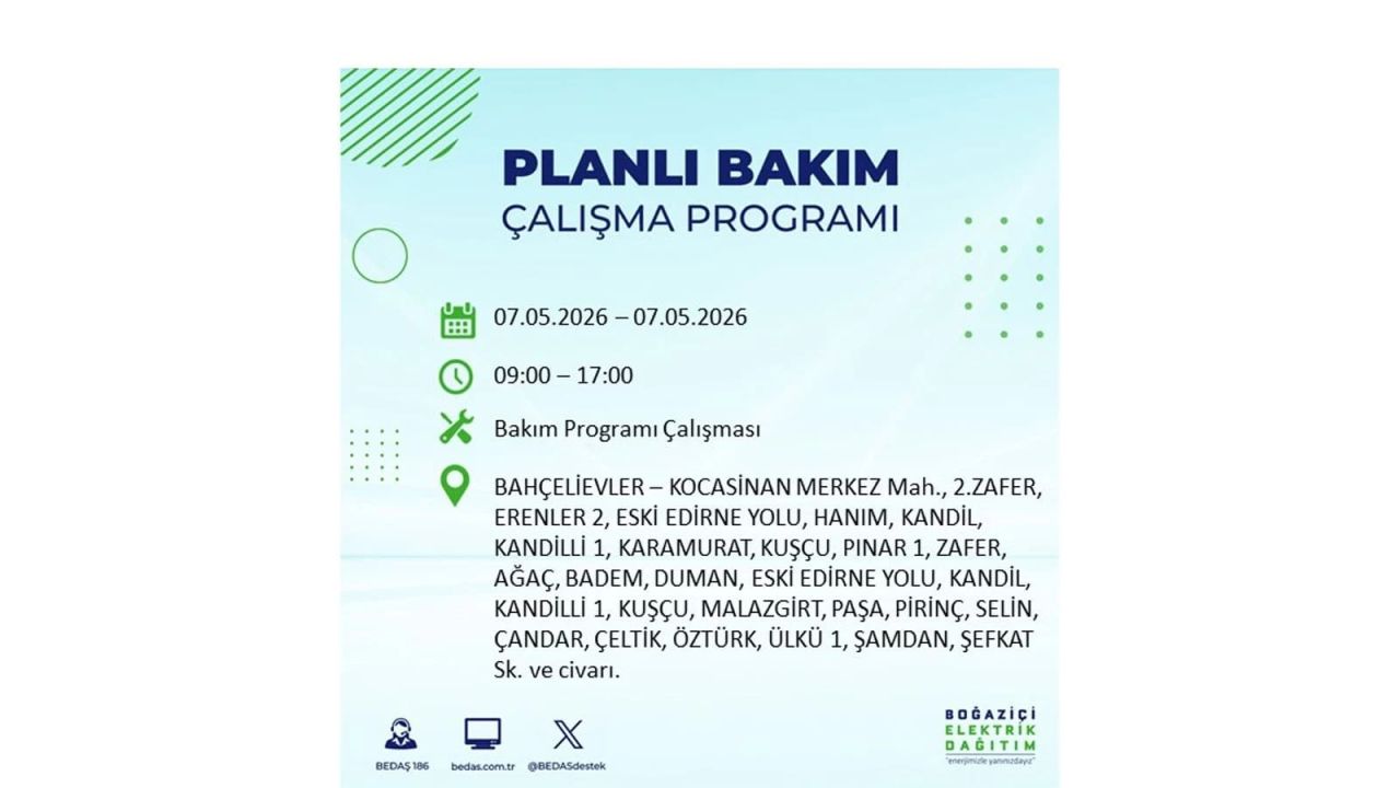 İstanbul'da elektrikler kesilecek: İşte ilçe ilçe liste (7 Mayıs 2026) 13