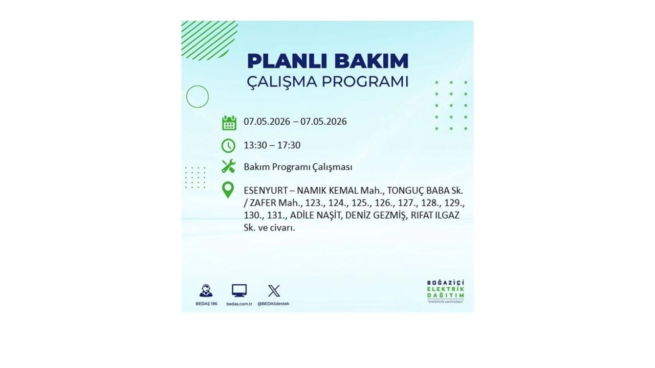 İstanbul'da elektrikler kesilecek: İşte ilçe ilçe liste (7 Mayıs 2026) 24