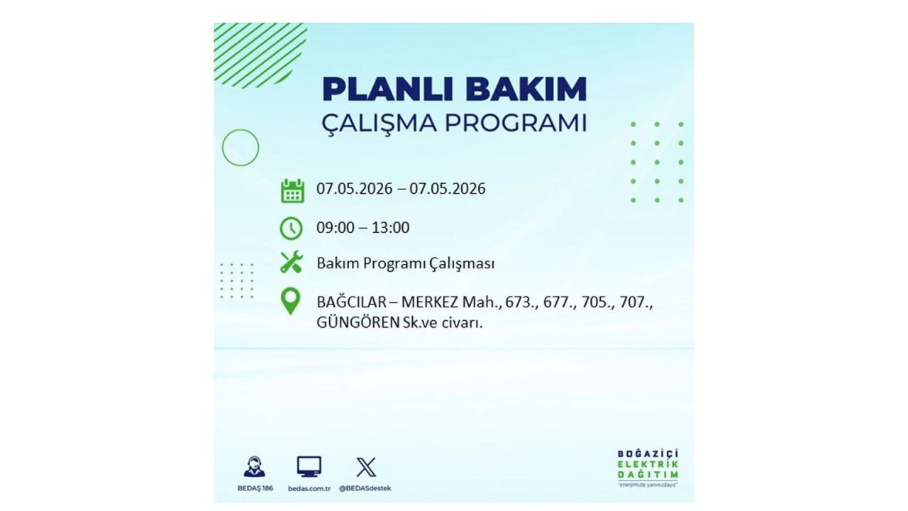 İstanbul'da elektrikler kesilecek: İşte ilçe ilçe liste (7 Mayıs 2026) 7