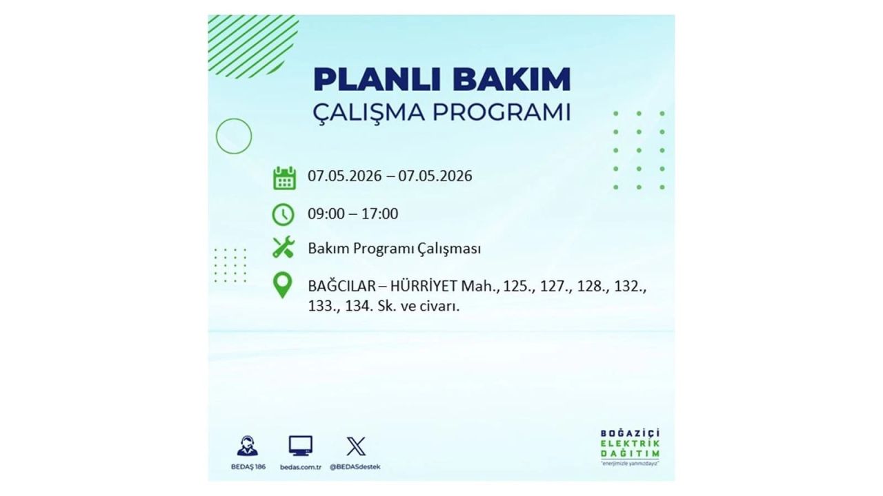 İstanbul'da elektrikler kesilecek: İşte ilçe ilçe liste (7 Mayıs 2026) 8