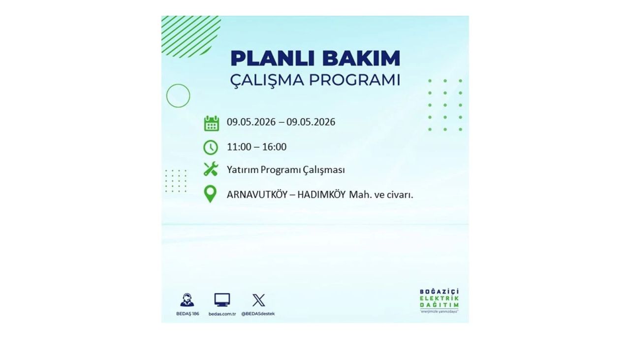 İstanbul’da elektrik kesintisi olacak ilçeler açıklandı! 9 Mayıs 2026 1
