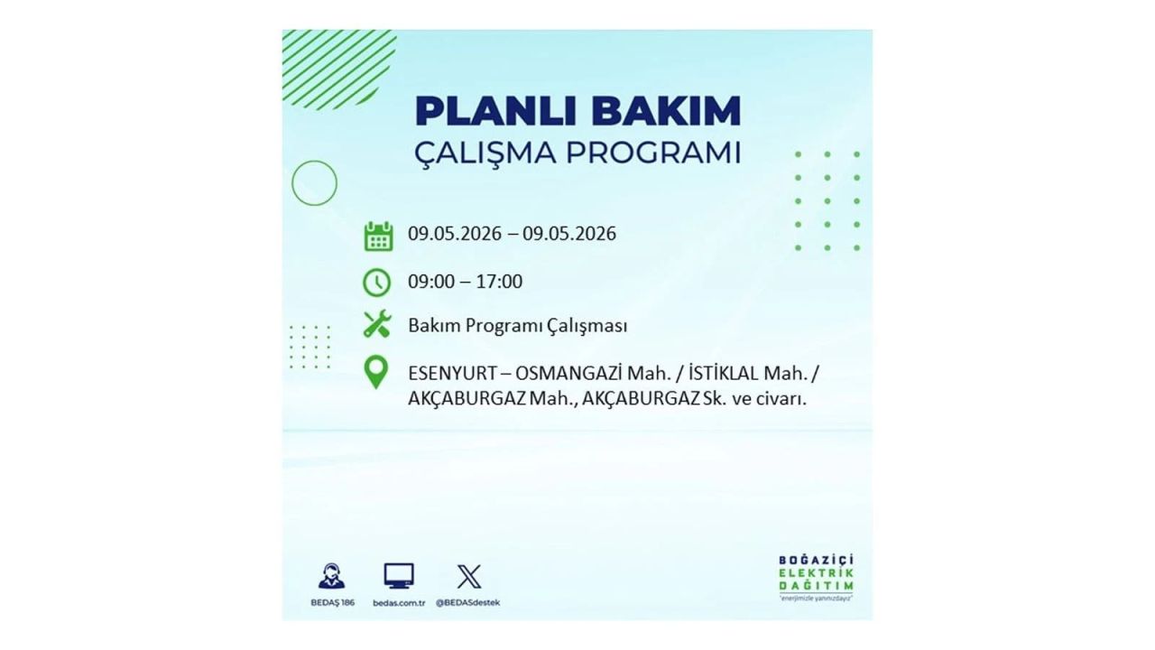 İstanbul’da elektrik kesintisi olacak ilçeler açıklandı! 9 Mayıs 2026 11